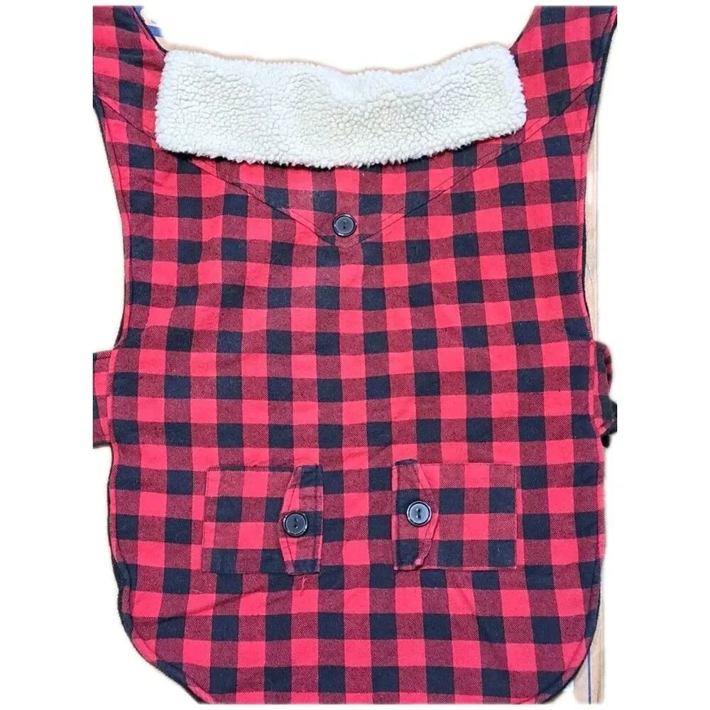 3XL, Wag-A-Tude Red & Black Plaid w/Wooly Collar Dog Jacket, NWT
